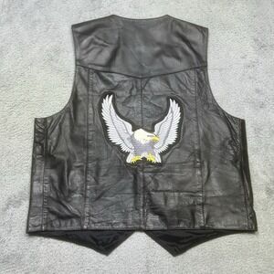 Vintage FMC‎ Vest Men's 46 Black Leather Biker Motorcycle Riding Eagle On Back